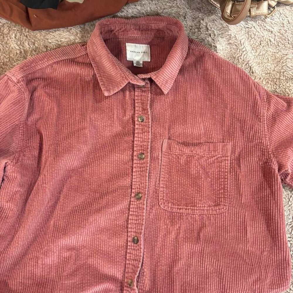 American Eagle Pink Corduroy Button-Up Shirt